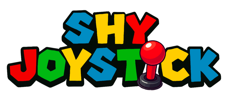 Pixel art logo of ShyJoystick, retro gaming inspired