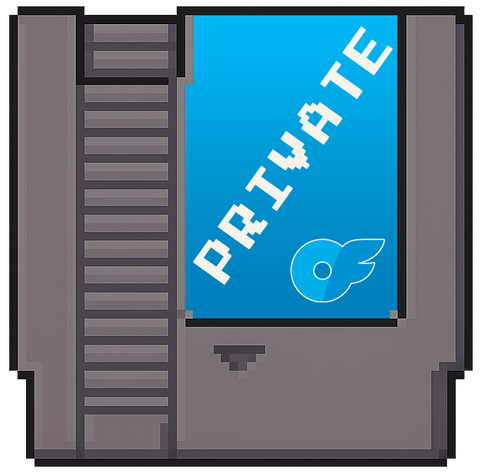 Pixel art NES cartridge button with blue label, link to ShyJoystick private content